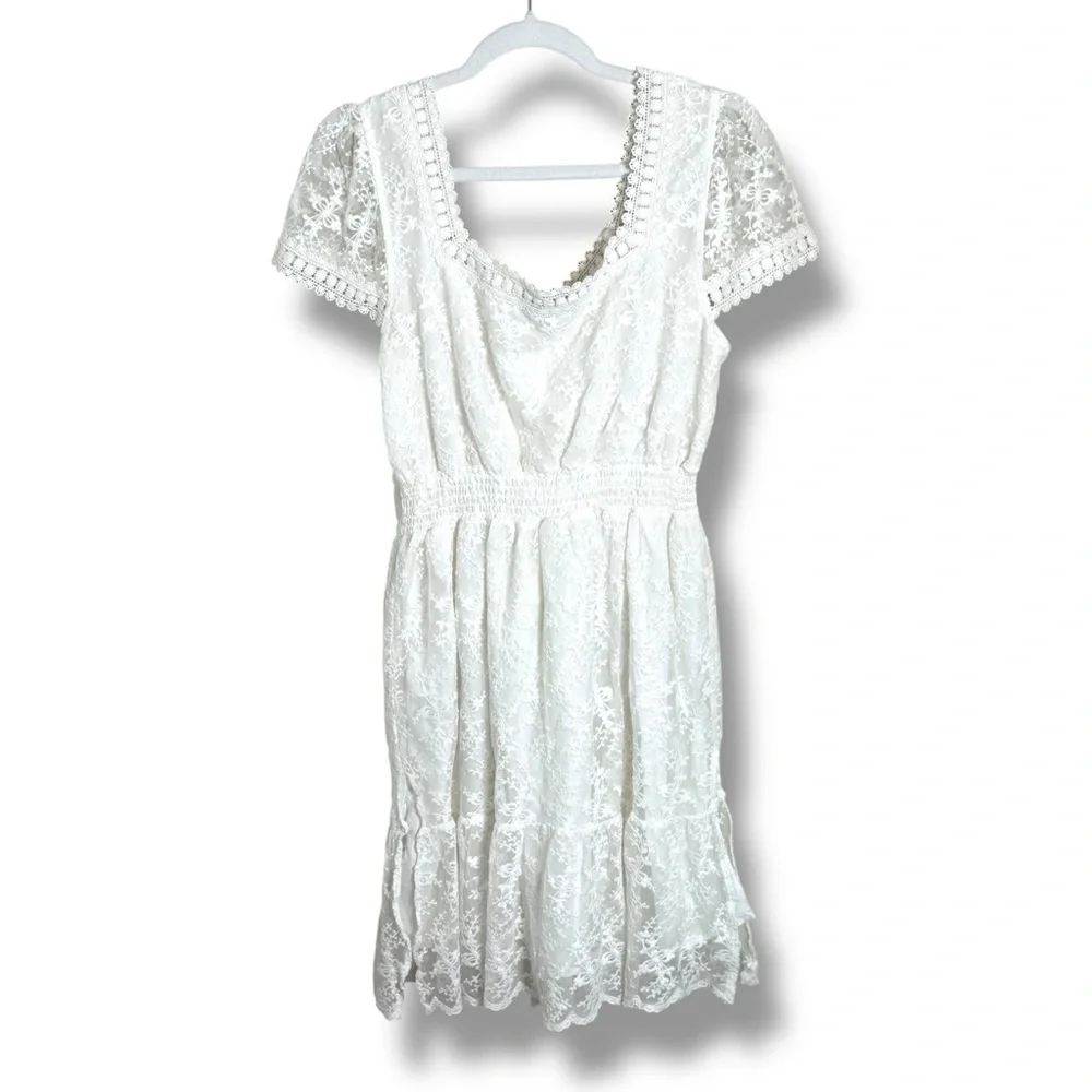 Betsey Johnson White Lace Mini Dress Large Bridal Bachelorette Bridal Shower